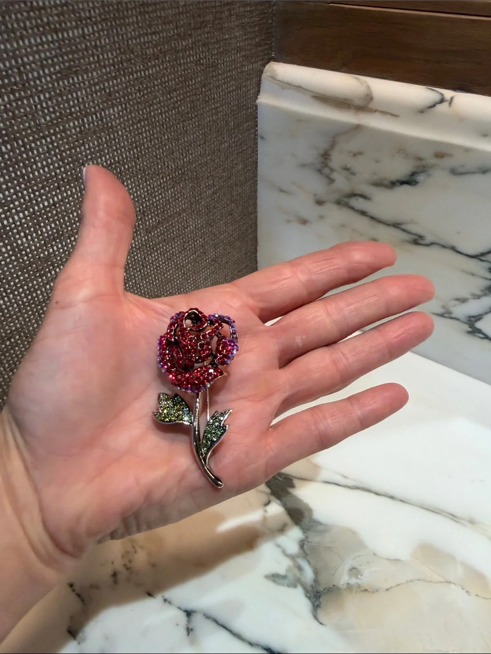 Crystal Red Rose Brooch Pin - Unbranded